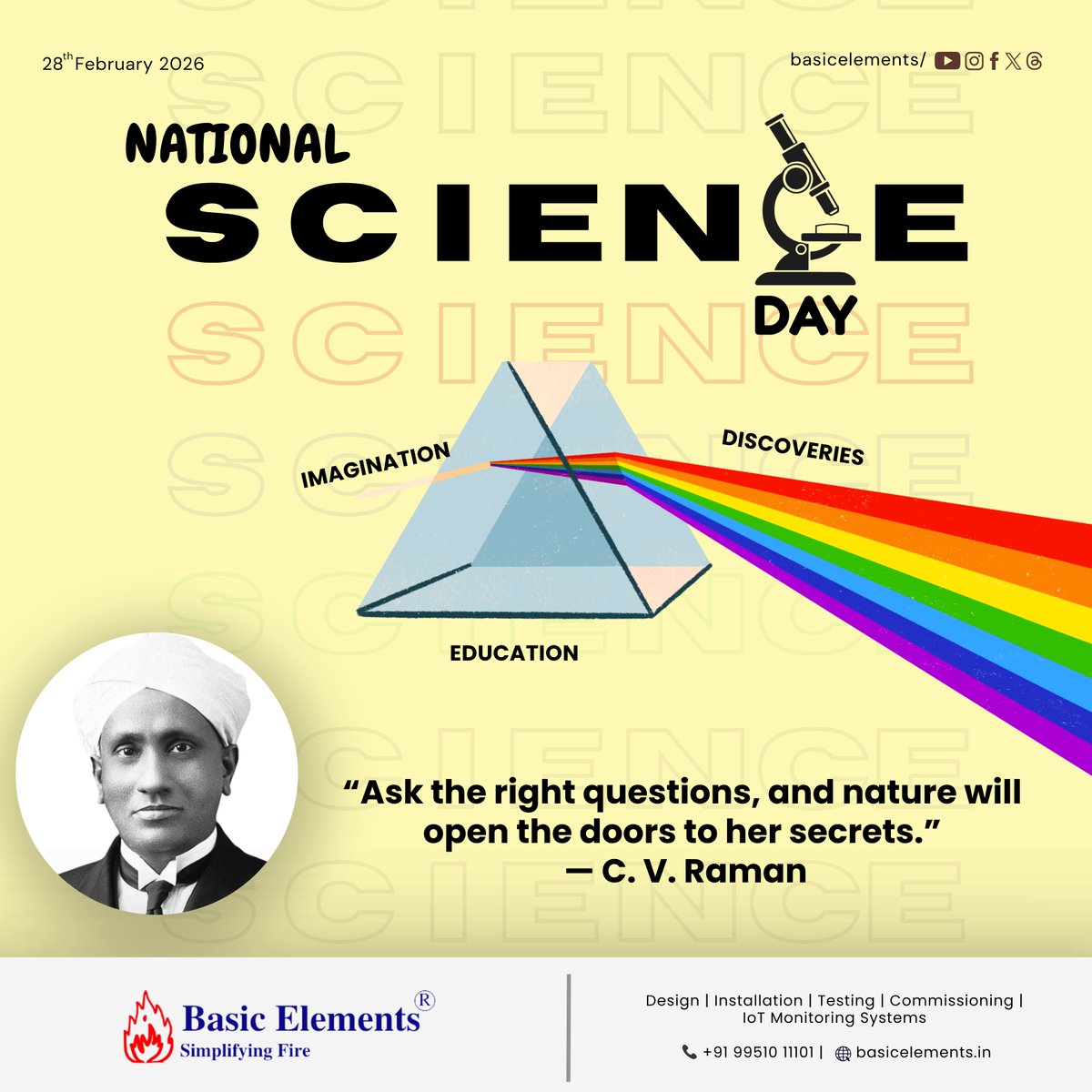 SimplifyingFire's tweet photo. 🔬 National Science Day reminds us that innovation begins with curiosity.

“Ask the right questions, and nature will open the doors to her secrets.” — C. V. Raman

Science drives engineering. Engineering drives safety.

#NationalScienceDay #Innovation #FireSafety #BasicElements https://t.co/ua3p42E8pu