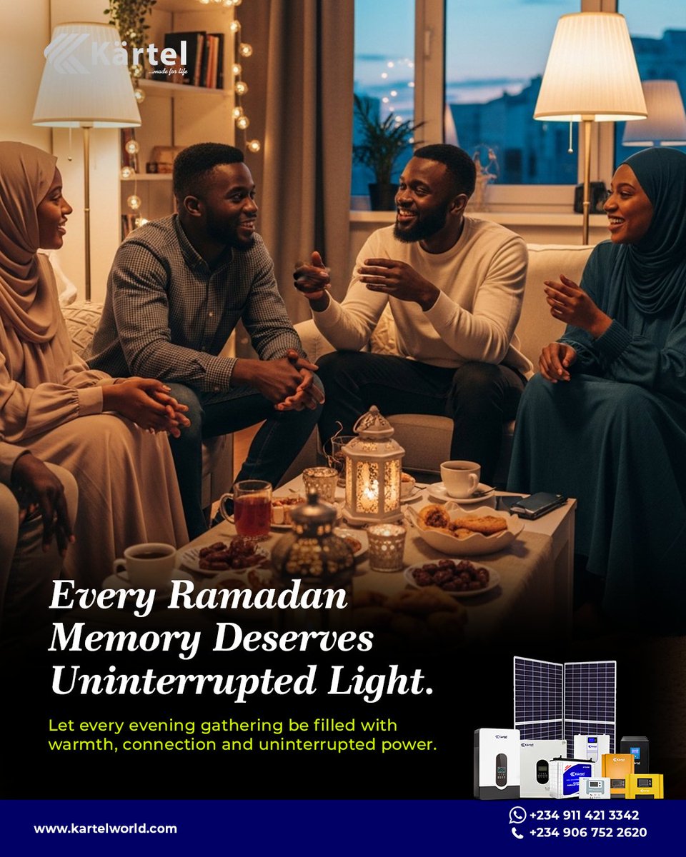 kartel_world's tweet image. May this Ramadan bring you barakah in your home, clarity in your heart and light that never dims in your space and in your soul.

Keep the lights on and the memories brighter with Kärtel.

#Kartelenergy #RamadanWithKartel #UninterruptedPower