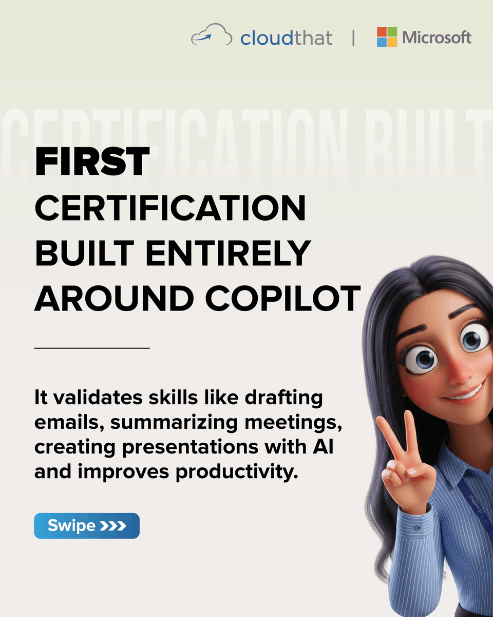 cloudthat's tweet photo. Not all AI certifications are built the same.
Some focus on deep technical skills.
Some focus on theory...(1/2)
@microsoft | @MicrosoftLearn 

#AB730 #MicrosoftCertifications #Copilot #AIForBusiness #AI #MicrosoftLearning https://t.co/PGm2veITbn