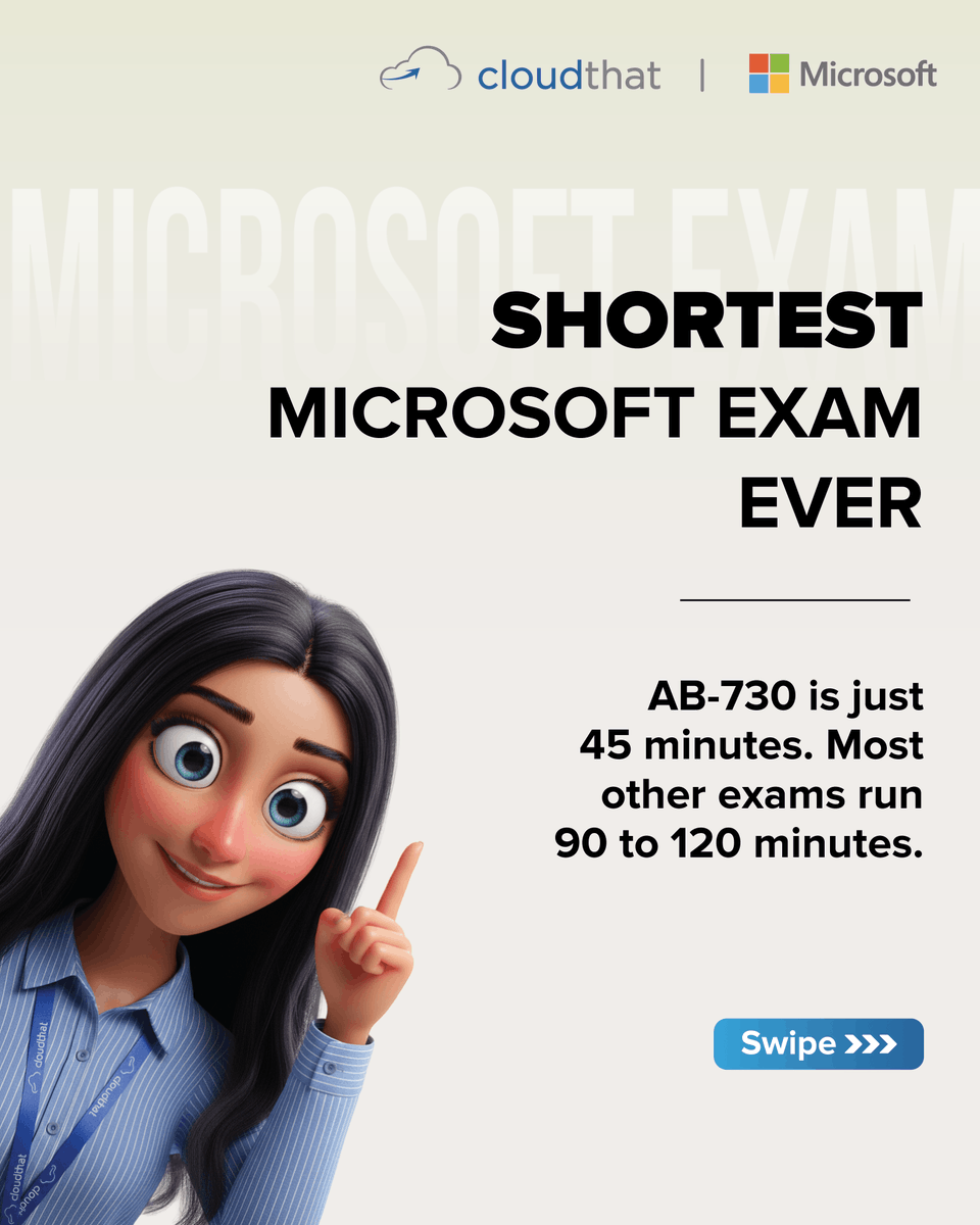 cloudthat's tweet photo. Not all AI certifications are built the same.
Some focus on deep technical skills.
Some focus on theory...(1/2)
@microsoft | @MicrosoftLearn 

#AB730 #MicrosoftCertifications #Copilot #AIForBusiness #AI #MicrosoftLearning https://t.co/PGm2veITbn
