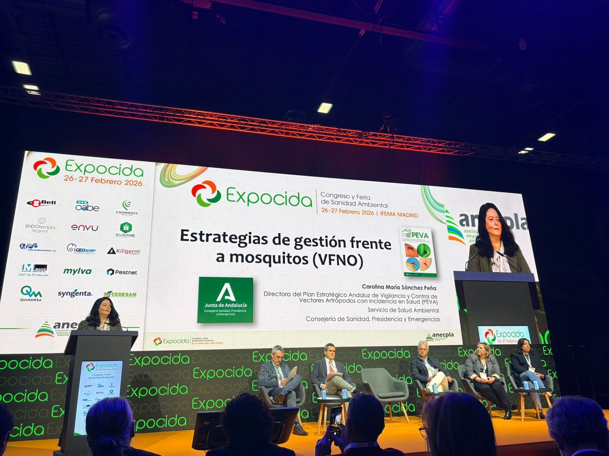SesaTweet's tweet photo. Nuestra presidenta Carolina Sánchez participó ayer en la primera mesa de #Expocida2026 denominada "Gestión de Organismos Nocivos en los espacios: control de plagas 5.0" con su experiencia como directora del #PEVA en Andalucía.
@anecpla https://t.co/vWfkOomF2L