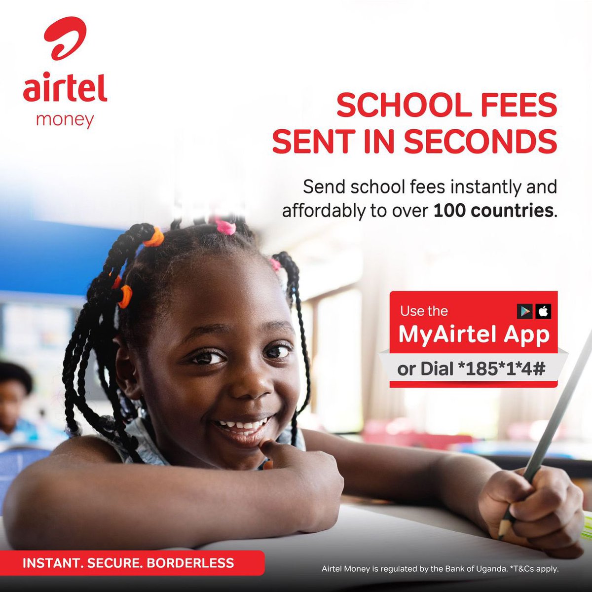 Baram_256's tweet photo. Sasula school fees wona woli munsi yona ng’okozesa @airtelmoneyug Wallet era zituuke mulutemya lwa liiso.
​
​ kozesa #MyAirtelApp oba nyiga *185*1*4# okutandiika. 
#PaySchoolFeesUsingAirtelMoney
#TermEwooma https://t.co/TQW0eHTtNl