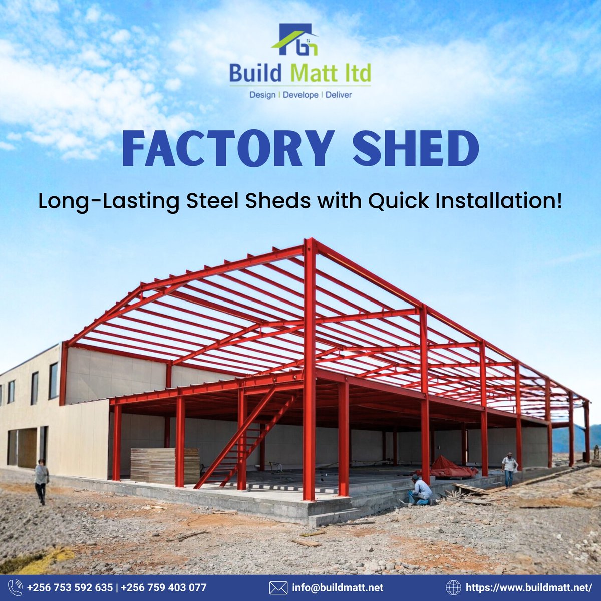 BuildMattug's tweet photo. Upgrade your factory with durable steel sheds built for speed, strength, and efficiency. Quick to install. Built to last. Designed for manufacturing excellence.

For more, Visit: https://t.co/gXQlPcL7ne

#BuildMattLtd #FactoryShed #SteelSheds #PrefabBuildings #QuickInstallation https://t.co/eTWUOaPXge