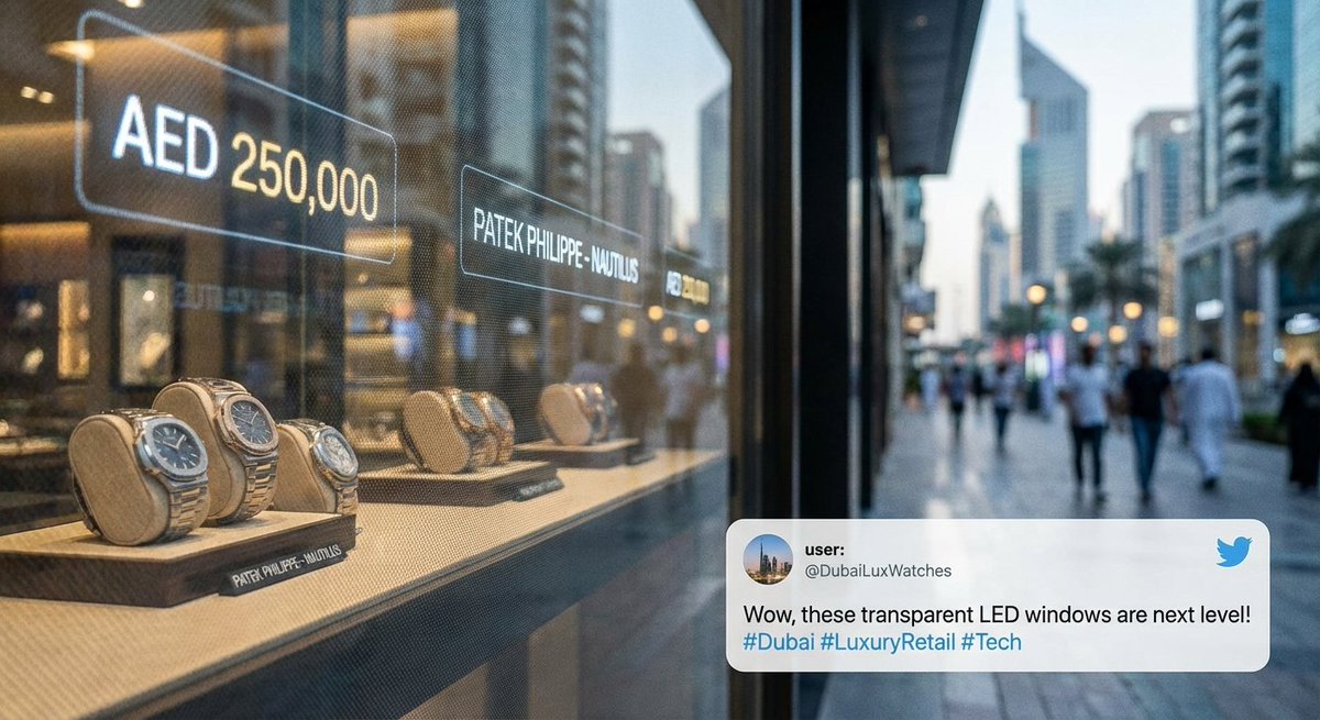 DigiCommUAE's tweet photo. Dubai retail is going invisible. 👁️

Transparent LED glass turns storefronts into digital canvases — 85% light transparency, zero construction.

https://t.co/zXuVZHCumA

#TransparentLED #Dubai #RetailTech #DigiComm https://t.co/nRSX7uwBcI