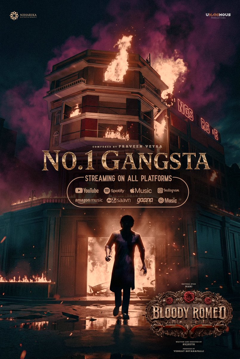 #BloodyRomeo has now entered all music platforms 💥💥

Enjoy the #No1Gangsta on your favourite platform ❤️‍🔥❤️‍🔥

Natural Star <a href="/NameisNani/">Nani</a> @SujeethSign @niharikaent <a href="/PraveenVeyra/">Praveen Veyra</a> @unanimousprods @bloodyromeofilm <a href="/saregamasouth/">Saregama South</a>