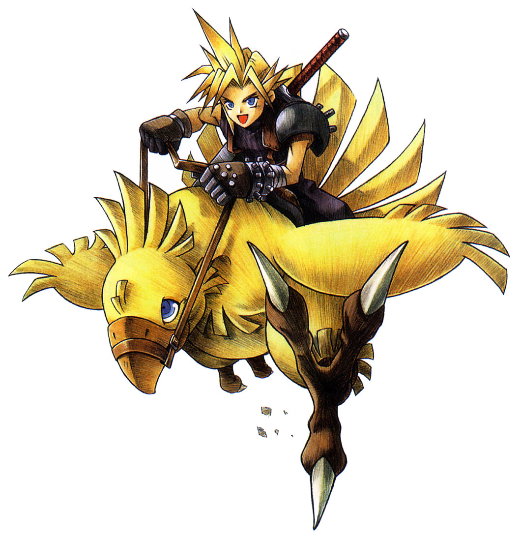 Concept art | Final Fantasy VII - Cloud riding Chocobo

Artist: Tetsuya Nomura