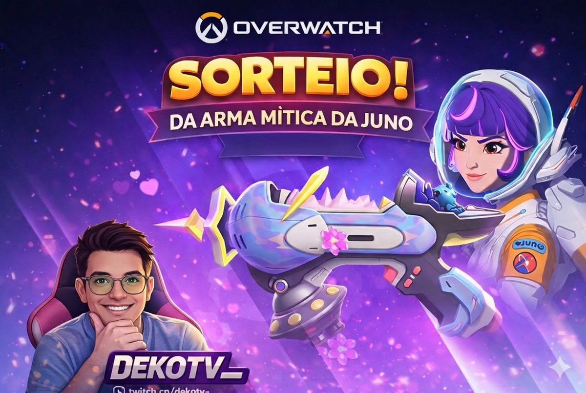 DekoTV_'s tweet photo. O SextOW chegou com tudo! 🚀✨

Hoje tem sorteio da ARMA MÍTICA DA JUNO ao vivo!
 Não dá para perder a chance de brilhar nas partidas de Overwatch com esse visual insano. 

[Link na Bio!]

Dekão live com muita resenha e posivitidade! 👊

#OWBrasilSorteio @OverwatchBrasil https://t.co/pclIP12YGn
