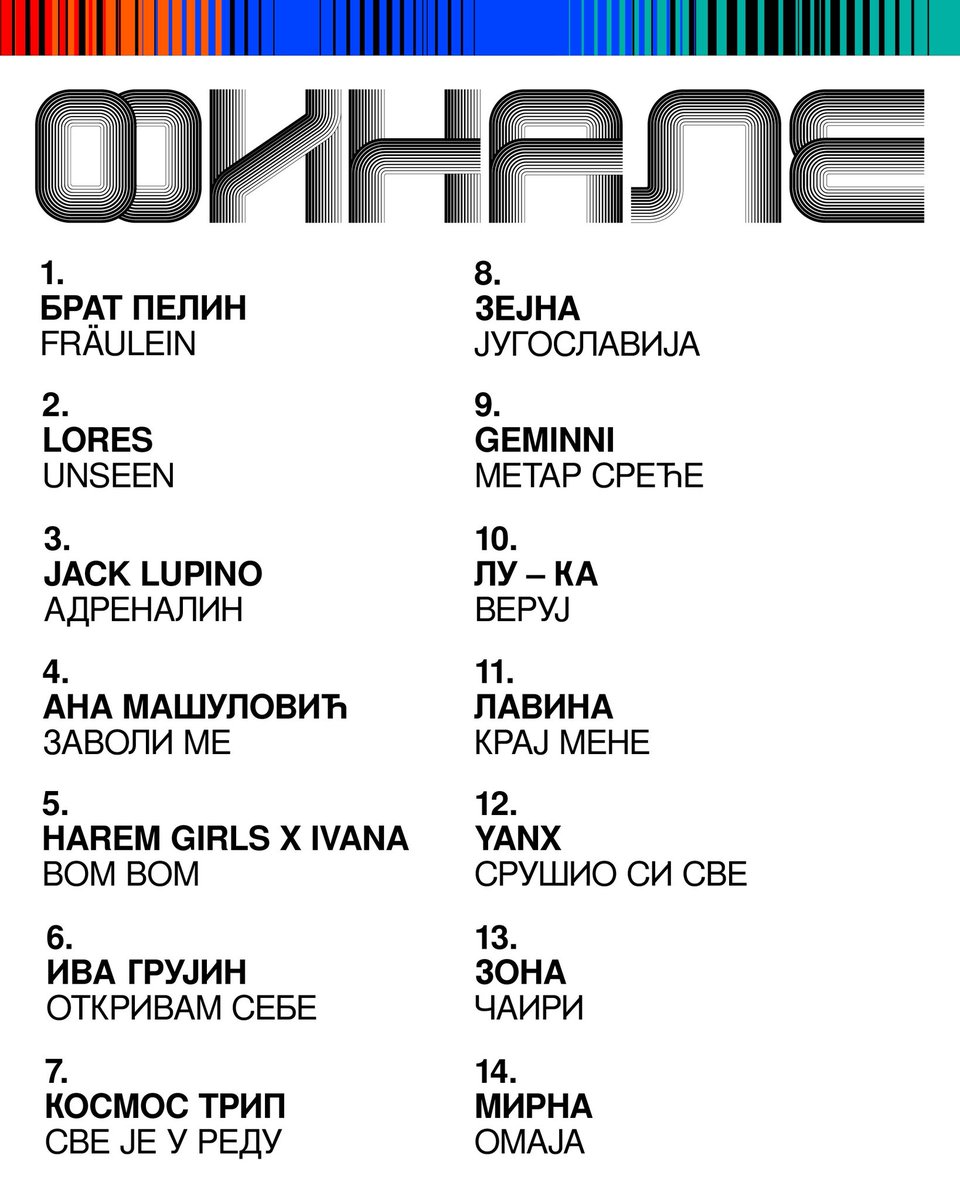 PZE26: Finale

Redosled nastupanja | Running order