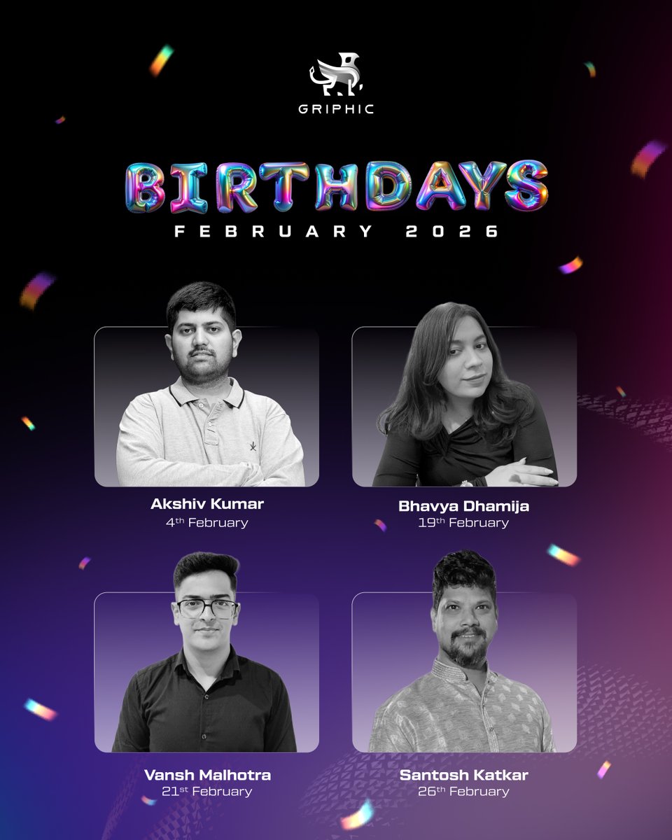 Griphic_Tech's tweet photo. A special shoutout to the Griphizens who celebrated their birthdays this month!
 
Here’s hoping that your path ahead is full of laughter, success, and reasons to be proud every day.

#HappyBirthday #TeamGriphic #TeamBonding #Celebration #Cerebrus #Griphic https://t.co/IYOxepVvGS