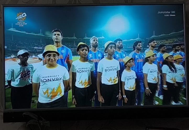 vineethkothari's tweet photo. @MarriottBonvoy My Son Was Part of National Anthem Experience @ Ind vs Zim match. He was lucky to be on the Indian Team side with @hardikpandya7 &amp; @IamShivamDube. It’s indeed a memory that he will cherish forever. Thank You. #IndvsZim #Anthemexperience #ICCT20WorldCup2026 https://t.co/RfrQH1maUB