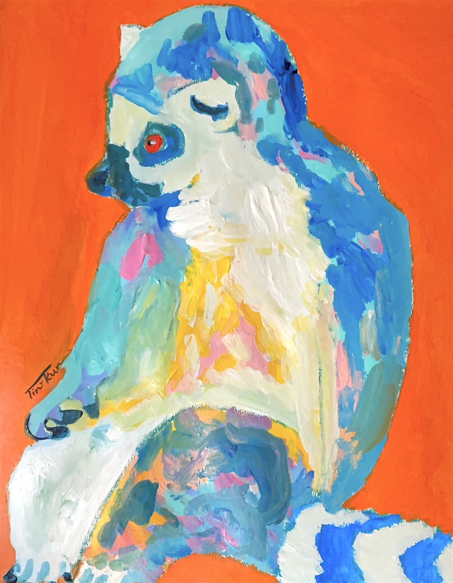 ワオキツネザル サイズF6 水彩紙、アクリル絵具、クレヨン #絵描きさん