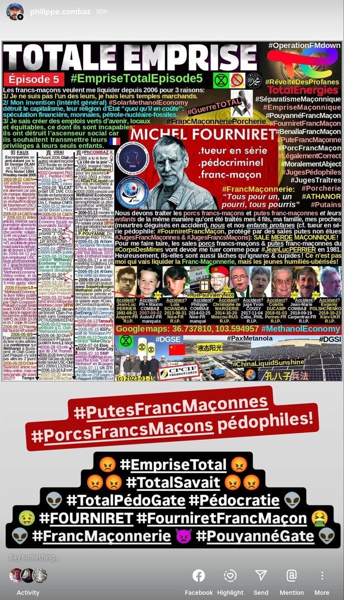 SolarMethanol's tweet photo. @PaxMetanola @VictorSinclair3 @E_DupondM @phcombaz 👽 #FrancMaçonnerieAMGOT
😡 J'ai zéro respect pour les sales putes #FrancMaçonnes vénales & gros porcs #FrancsMaçons cupides qui me méprisent, me haïssent, m'insultent sans même me connaître, me traîtant de #profane et violent nos enfants #QuiNeSontRien selon ces merdes maçonnes! https://t.co/noczmMB8Pg