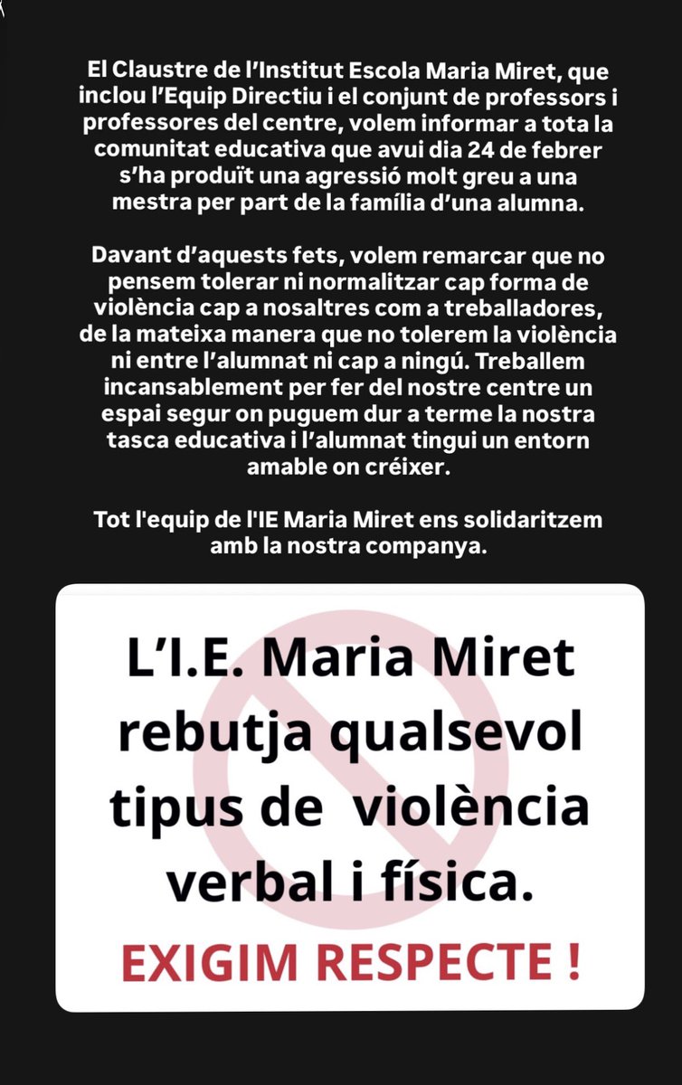 Ingridlfds's tweet photo. Com a docent d’aquest centre i companya de la mestra agredida, podeu explicar @eniubo @educaciocat quin acompanyament li heu fet a la companya? Quines mesures de prevenció i d’actuació fareu per evitar que aquestes agressions es tornin a repetir?
Ni ajuda psicológica ni jurídica https://t.co/lctYcpMmEu
