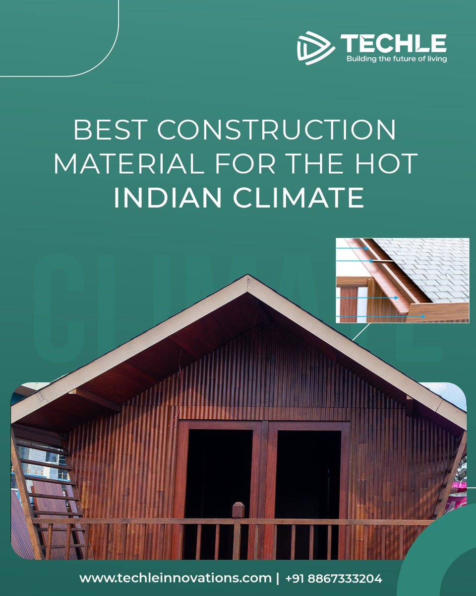 Techleindo's tweet photo. Concrete traps heat. Wood breathes. 🌡️

At Techle Indo Innovation, our 5-layer roof &amp; 3-layer wall system keep Indian homes naturally cooler.

Build smart. Stay cool. 🪵

📞 Call Now: 8867333204

#PrefabHomes #WoodenHomes #ThermalComfort #SustainableLiving #Techle https://t.co/eoAgEQlKIN