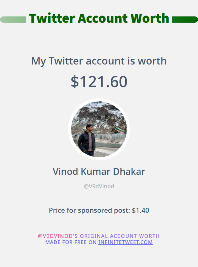 My Twitter worth is: $121.60

➡️ infinitetweet.me/account-worth