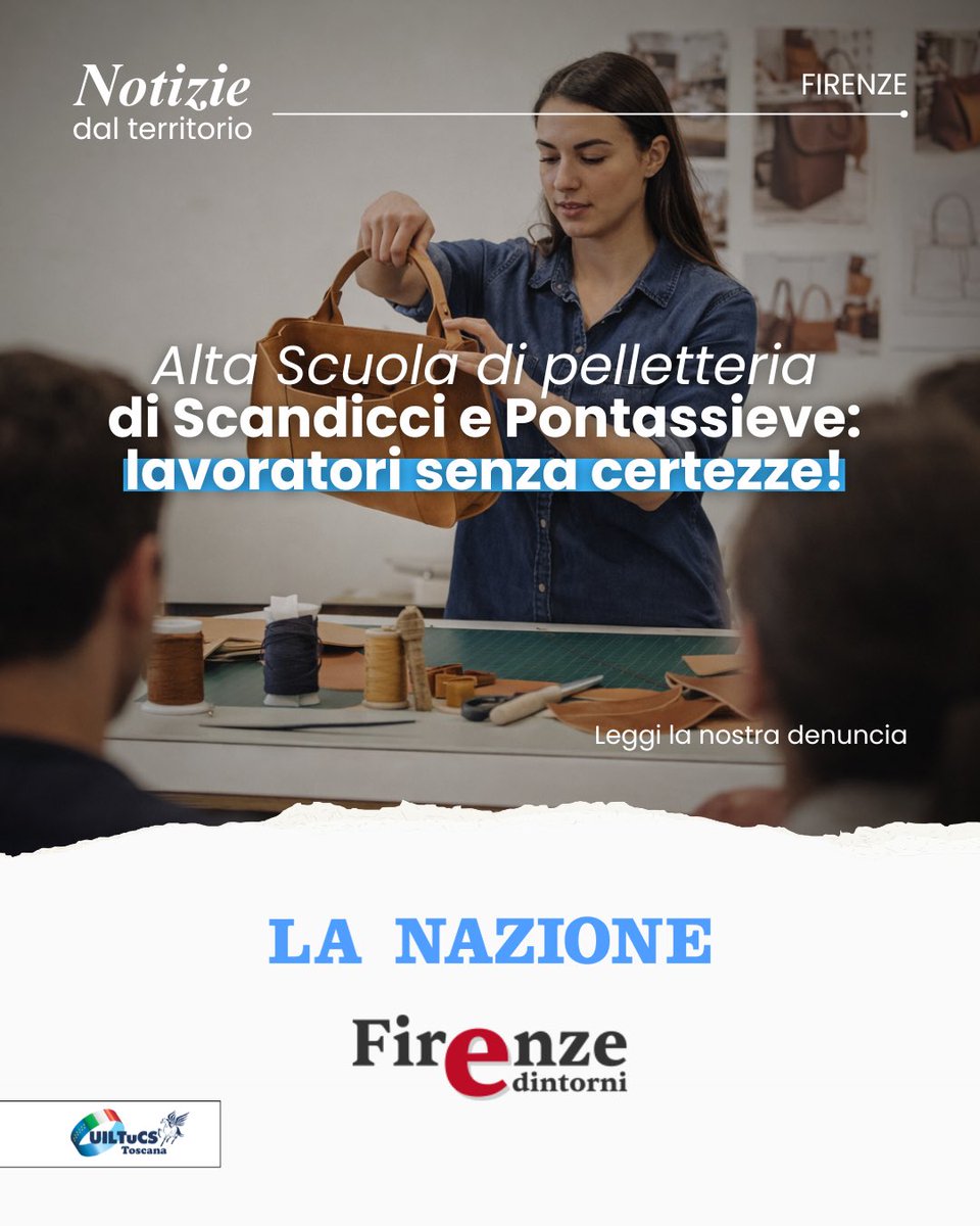 UilTucsToscana's tweet image. 🚨 Alta Scuola di Pelletteria: troppe ombre, zero confronto. Corsi fermi, licenziamenti senza confronto, dubbi sul TFR 🤨
La Nazione ➡️ bit.ly/46wcEiu
Firenze e Dintorni ➡️ bit.ly/4aDFDDx

#RestiamoUmani | #uil #terziario #toscana #diritti #lavoro #sindacato