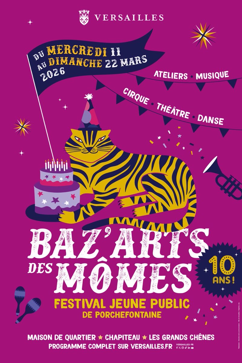 Du 11 au 22 mars 2026, le festival Baz'Arts des Mômes fêtera sa 10ème édition !
Rendez-vous au quartier Porchefontaine de #Versailles pour une programmation 100% jeune public mettant à l'honneur les arts vivants !
Retrouvez la programmation sur versailles.fr