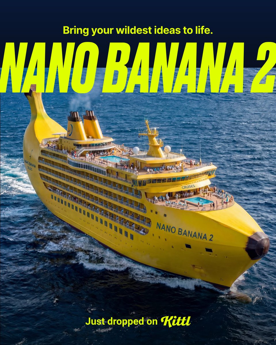 Nano Banana 2 is now live in Kittl 🍌🎉and it’s a major upgrade:

⚡ Faster generation
🖼️ Up to 4K resolution
🧠 Better prompt accuracy
🎭 5 consistent characters
🌍 Real-time world knowledge

More speed. More control. More creative power.
Try it now in Kittl.