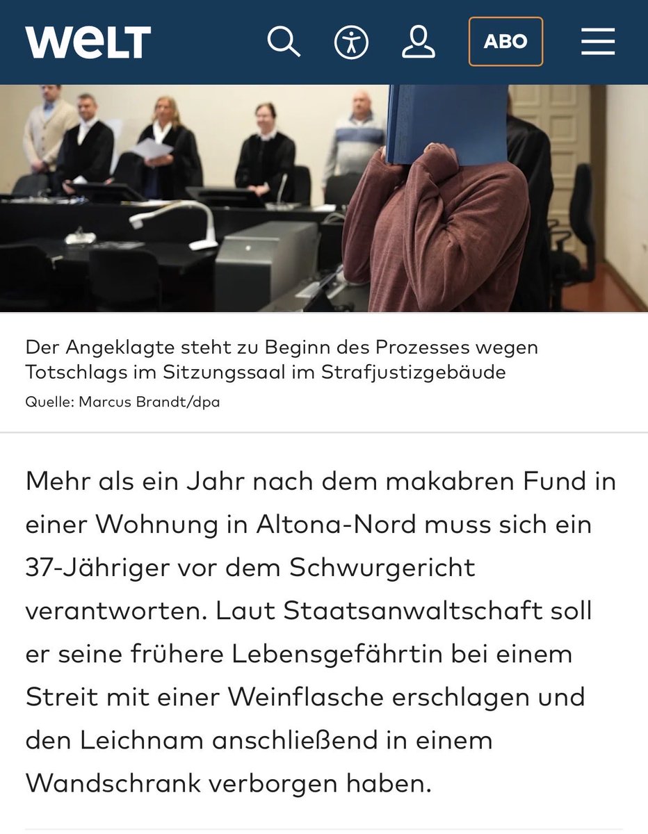 🧚‍♀️ Hamburg. Die Leiche einer ermordeten #Frau verwest in einem Wandschrank. Das Ganze wird hier als makaber beschrieben. In einer zivilisierten Welt findet sowas nicht statt. #Femizid