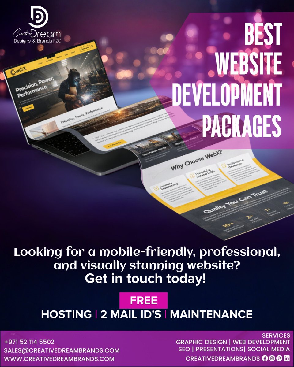 CreativeDream24's tweet photo. 🚀 Best Website Development Packages !
Mobile-friendly, professional &amp; stunning websites.
🎁 FREE Hosting + 2 Email IDs + Maintenance
📞 +971 52 114 5502
🌐 https://t.co/s5ApR8fgVl
#WebDevelopment #UAEbusiness #CreativeDreamBrands https://t.co/JXGJdlIajd