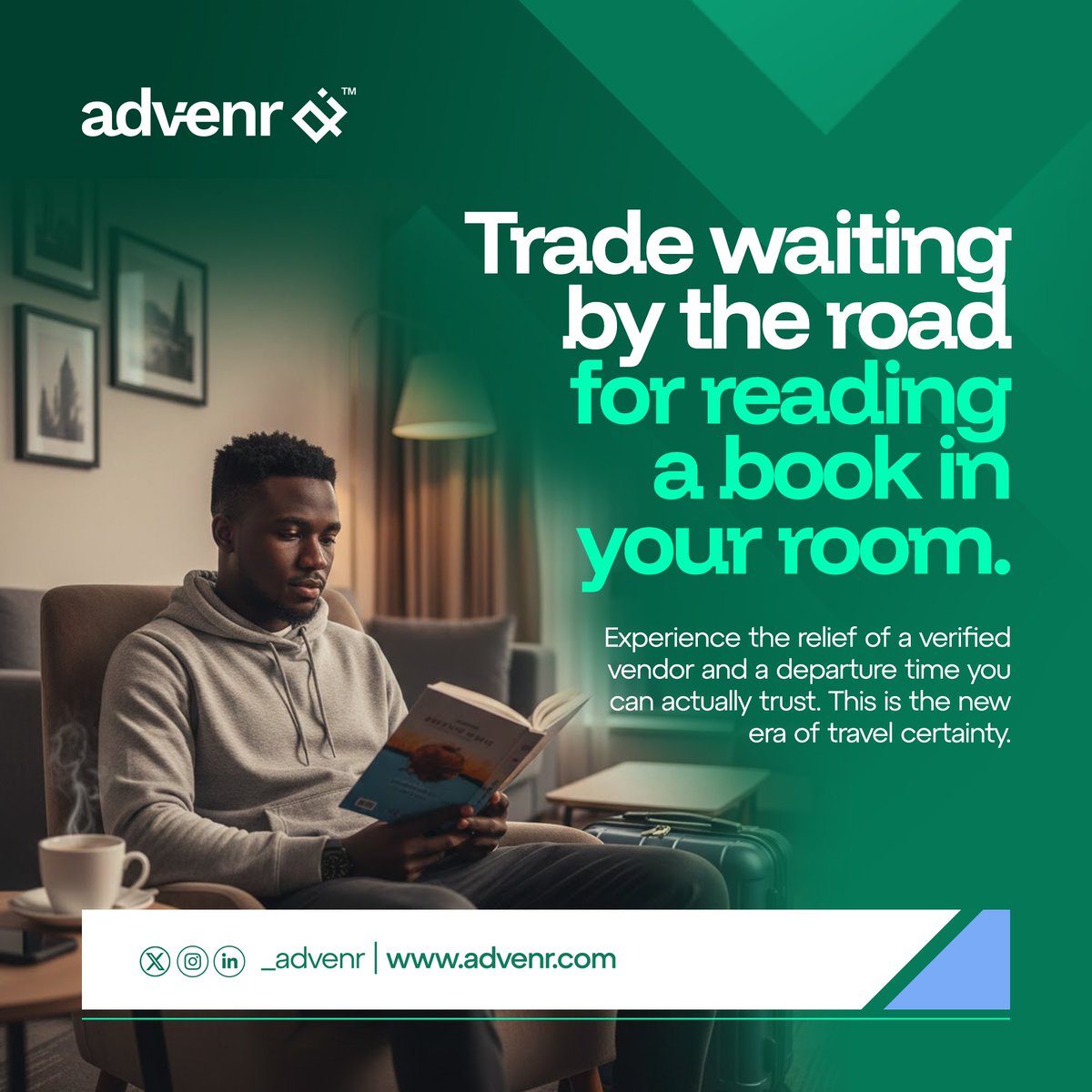 _advenr's tweet photo. Reliability is built, not assumed. Trade the uncertainty of roadside departures for a system backed by verified vendors and scheduled certainty. This is the new era of travel infrastructure. #Advenr #Efficiency #ProfessionalStandard https://t.co/vA47FRucux