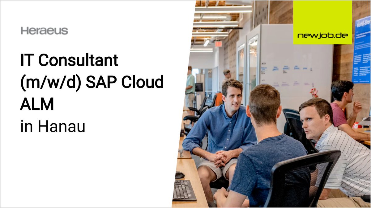 IT Consultant (m/w/d) SAP Cloud ALM
in Hanau
gesucht von Heraeus Consulting &amp; IT Solutions GmbH
 
Jetzt Stellenanzeige ansehen:
newjob.de/stellenanzeige…