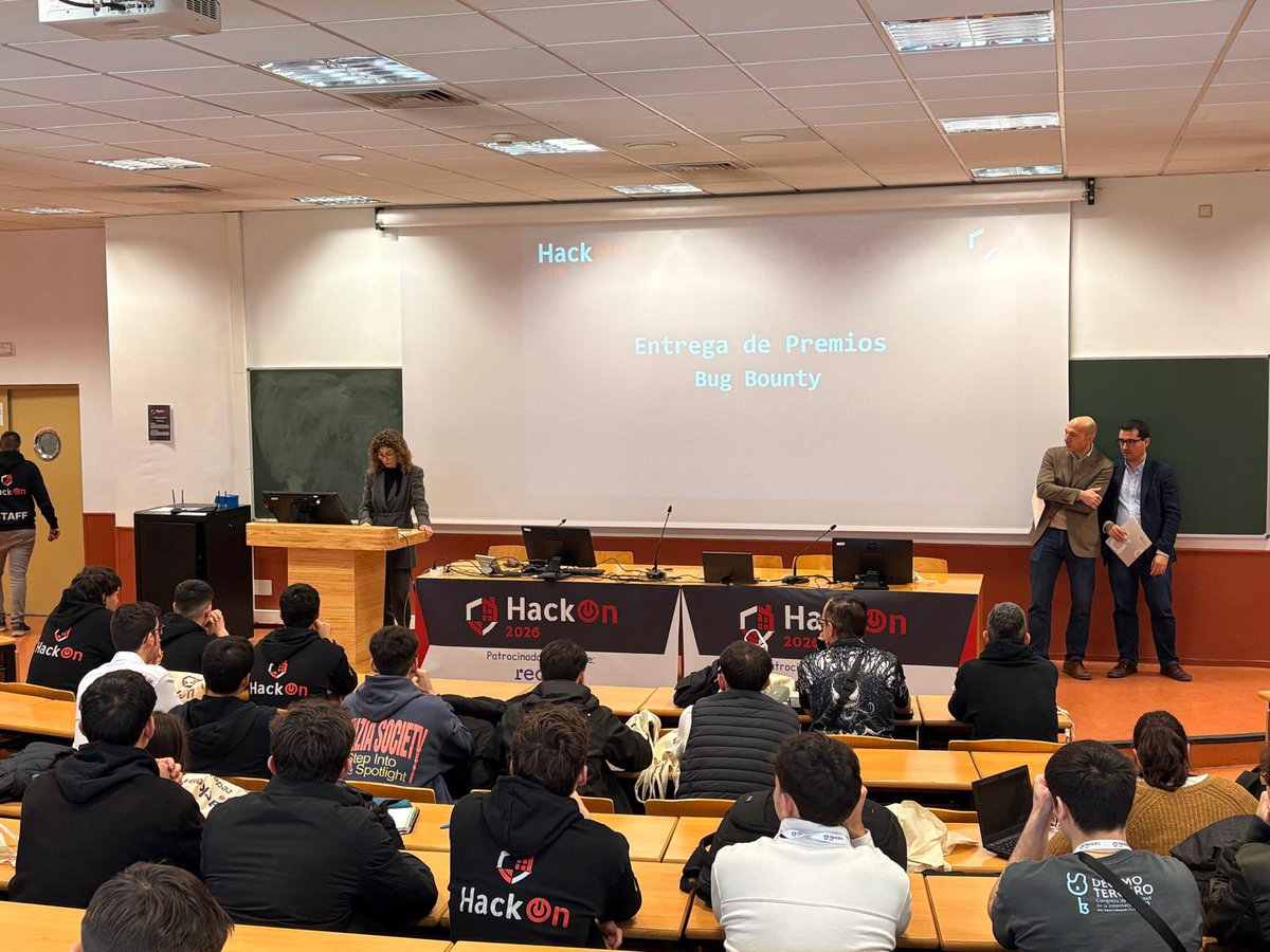 HackOnURJC's tweet photo. ‼️🚨Entrega premios Bug Bounty🚨‼️
Enhorabuena a los ganadores, Jaime Bonafé Macedo y Pablo Picurelli Ortiz!!

 #HackOn2026 https://t.co/XSaJJpJ0dA