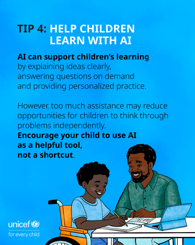 unicef_bissau's tweet photo. From chatbots and smart toys to voice assistants, AI is becoming part of children’s everyday lives.
Check out our expert tips to help you support your child in understanding AI and making safe choices.
Learn more:
https://t.co/vVzVKen8mo
#SaferInternetDay https://t.co/p1aheX7FJe