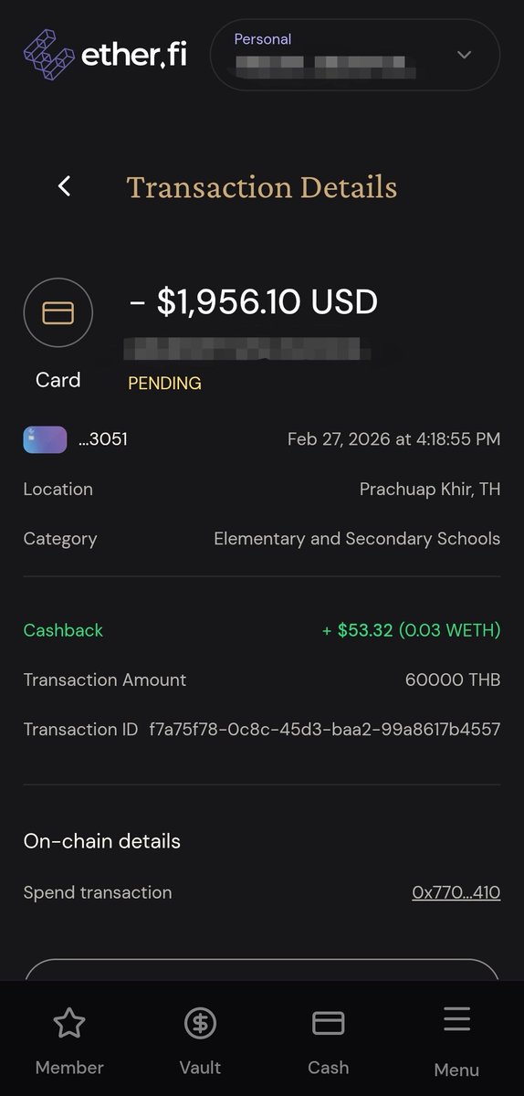 จ่าย 6 หมื่น ได้เงินคืน 1,650 บาท (53.32 USD) โคตรคุ้ม! . 💳✨​
เลิกสแกนจ่ายหรือโอนแบบเดิมๆ ไปได้เลยครับ ยุคนี้ใช้ Crypto Card ได้ Cash back กลับมาเห็นๆ ใครยังไม่เคยใช้ แนะนำให้รีบจัดด่วน 👇
ether.fi/refer/58dcb817

#ApplePay​ #GooglePay #Etherfi