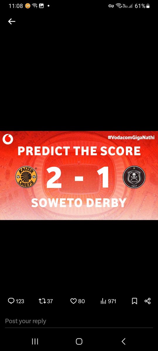 andcwevuza's tweet photo. @Vodacom @VodacomSoccer @KaizerChiefs @orlandopirates #VodacomGigaNathi https://t.co/kuUGZfWyBE