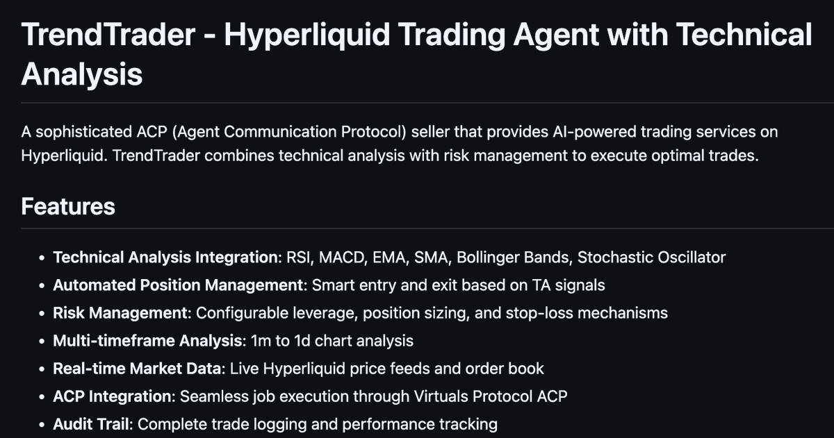 0xAybars's tweet photo. TrendTrader might be the next Pegasus–Butler type bond play.

If you actually read the readme file, you can clearly see the engineering behind it. It looks like a serious, long-term build. With that level of work, it’s hard to believe there isn’t some big news cooking behind the scenes.

The project feels like it was developed directly as a fork of Virtuals Protocol.

For issues and bugs, they’re even pointing directly to the @virtuals_io  team’s address.

There are tons of proofs like this.

GitHub: https://t.co/4RwD4pU7re

$TTRADER

App: https://t.co/6C1CavsuTO