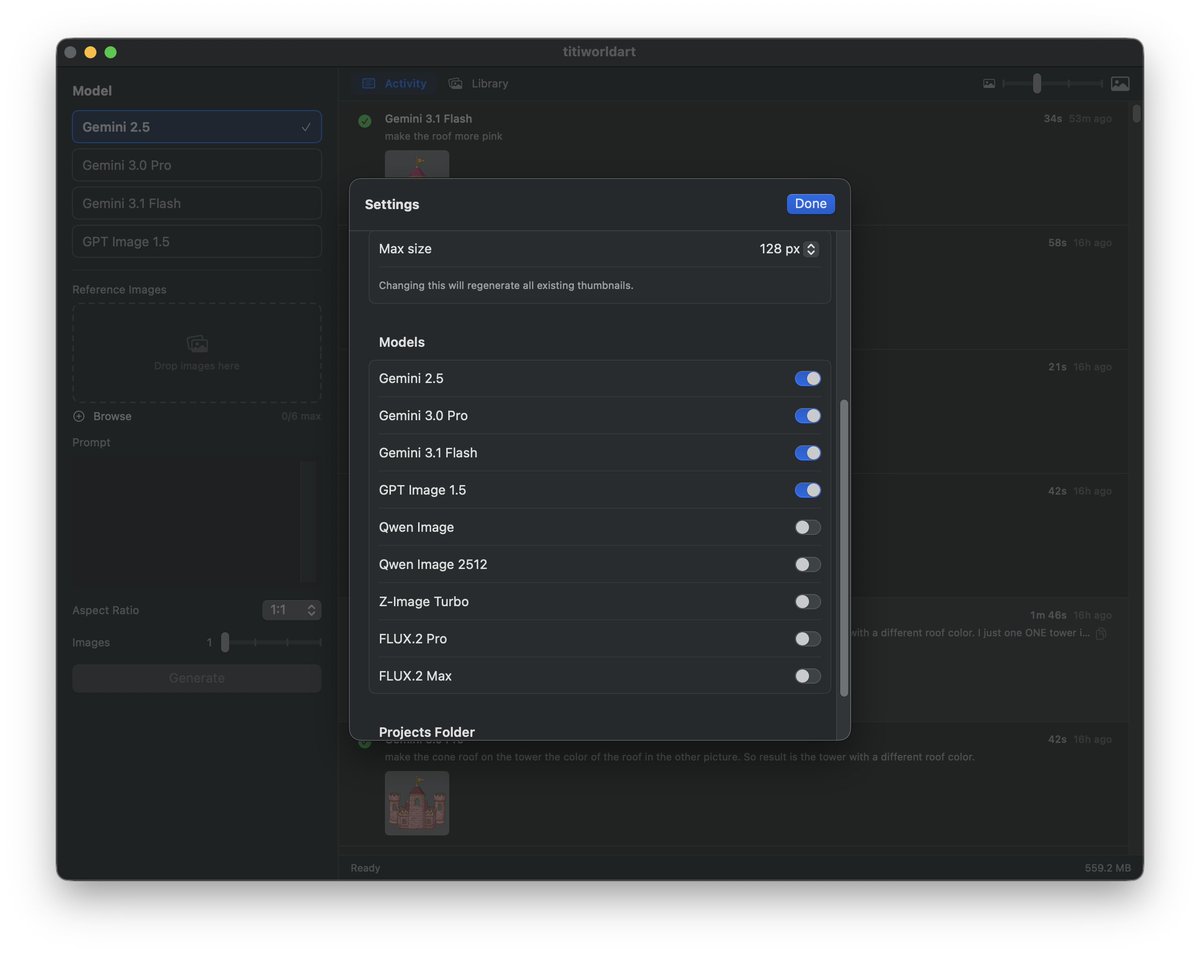 Updated AtmanForge to v.0.3.

- Using the native MacOS QuickLook
- A bunch of more models added including Nano Banana 2 (Gemini 3.1 Flash). Can be toggled.
- Thumbnail caching

Thanks <a href="/romanroan/">Roman</a> for the PR! 🙏

NOTE: <a href="/replicate/">Replicate</a> key needs to be set again

atmanforge.com