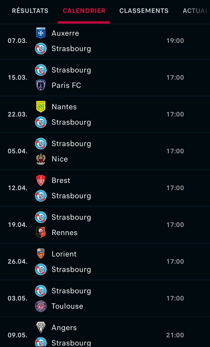 Je viens de tomber sur le calendrier de Strasbourg, ils peuvent envoyer une sacré remontée