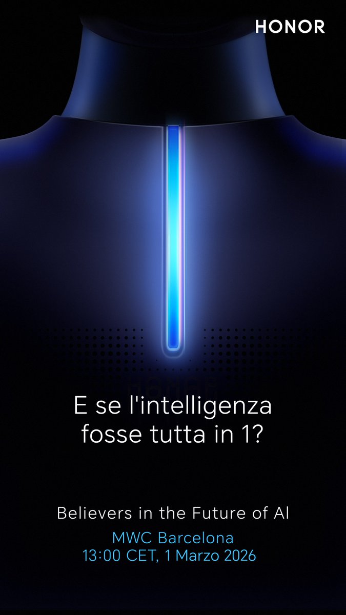Honor_IT's tweet image. DOMANI È IL GRANDE GIORNO! ⏰
HONOR sale al centro della scena nella nuova era dell’AI con HONOR Robot. 
🦿Chi crede nel Futuro dell’AI si prepari: vi aspetta un evento che supera i confini del possibile.
Siete invitati. 🦾

#HONORMWC2026 #BelieversinTheFutureofAI #HONORRobot
