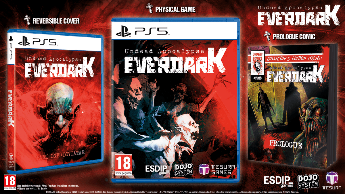 TesuraGames's tweet photo. #EVERDARK: Undead Apocalypse 🦇 ya está disponible en Formato Físico para #PS5 incluyendo:

💿 Juego Completo 
📖 Portada Reversible
🧛 Cómic Prólogo

¡Agarra este FPS survival horror antes de que te agarre a ti! 😈

@DojoSystem 
@everdark_undead https://t.co/6PX79CwOYW