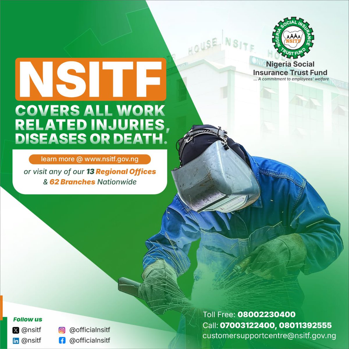 Remi_AFR's tweet photo. No one plans accidents, but we can plan protection. Stay covered.
Stay safe. Stay compliant with @nsitf.
#SafetyFirst #WorkersProtection https://t.co/Un5HKx58Th