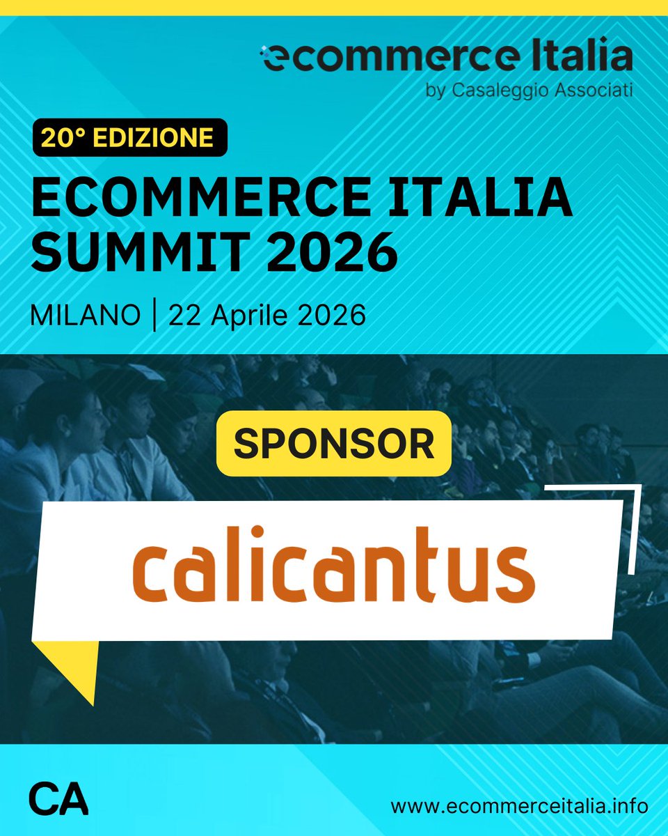 Il 22 aprile a Milano, Calicantus sarà tra i protagonisti dell’evento Ecommerce Italia Summit 2026 in qualità di Sponsor.

Scopri l’evento: ecommerceitalia.info/report/ecommer…

Scopri Calicantus su Ecommerce Italia Advisor: ecommerceitalia.info/advisor/calica…

#ecommerce2026 #Calicantus