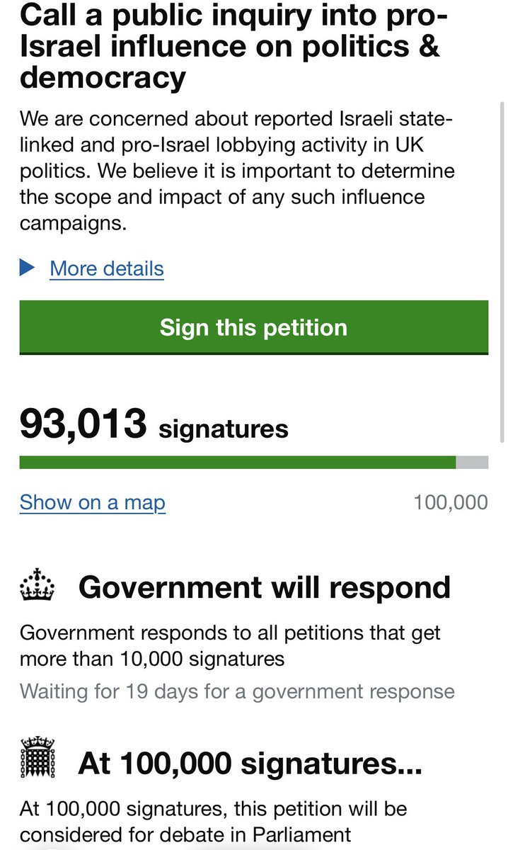 Sign petition calling for parliamentary debate on influence of Israel Lobby. Over 93,000 signed already: