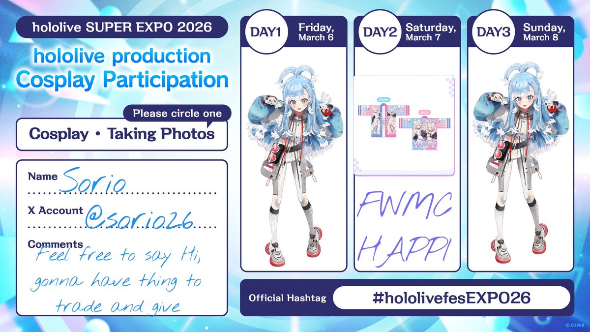 Hey, here my plan for #hololivefesEXPO26
Feel free to say Hi !
Will have surprise and trade to do  
(Sorry in advance for all the japanese who doesn't know Beard Kobo 😅)