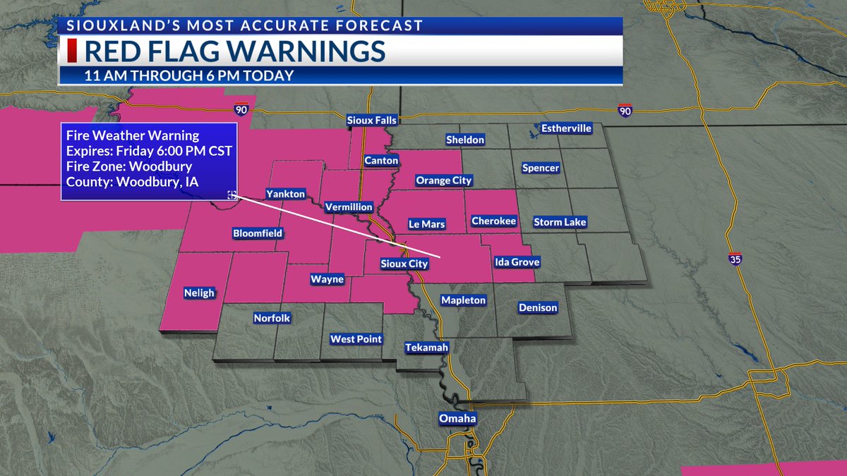 Red Flag Warnings in effect from 11 AM this morning through 6 PM this evening. 

Low humidity, gusty winds, unseasonably warm temps in the 60's &amp; continued drought conditions resut in near critical/critical fire danger through the day today.
