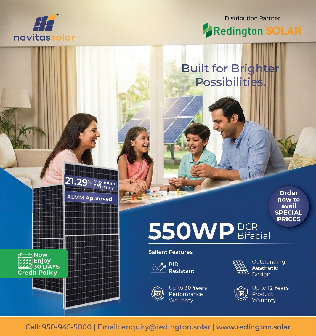 Redington_solar's tweet image. At Redington Solar, your growth comes first.
Power your next project with Navitas 550WP DCR Bifacial modules — 21.29% efficiency, ALMM approved, backed by strong supply &amp;amp; 30 Days Credit support.
Let’s build brighter possibilities, together.
#RedingtonSolar #SolarPartners