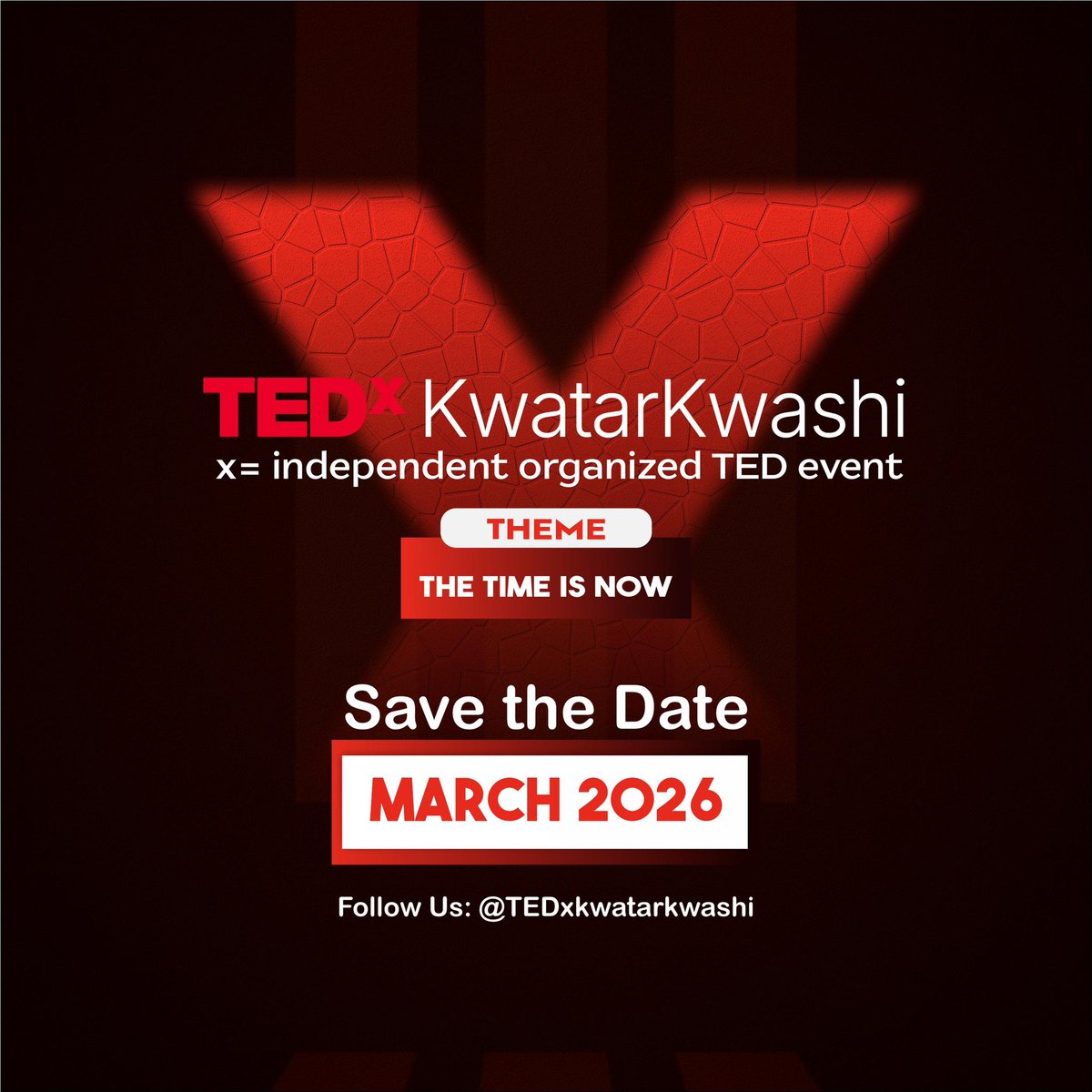WonderSight_G's tweet photo. 📢 It’s official! Mark your calendars because TEDxKwatarkwashi is happening in March 2026. We can’t wait to bring you an unforgettable experience. Stay tuned for more details! 🚀 #TEDxKwatarkwashi #SaveTheDate https://t.co/UZ8NNXWFH8