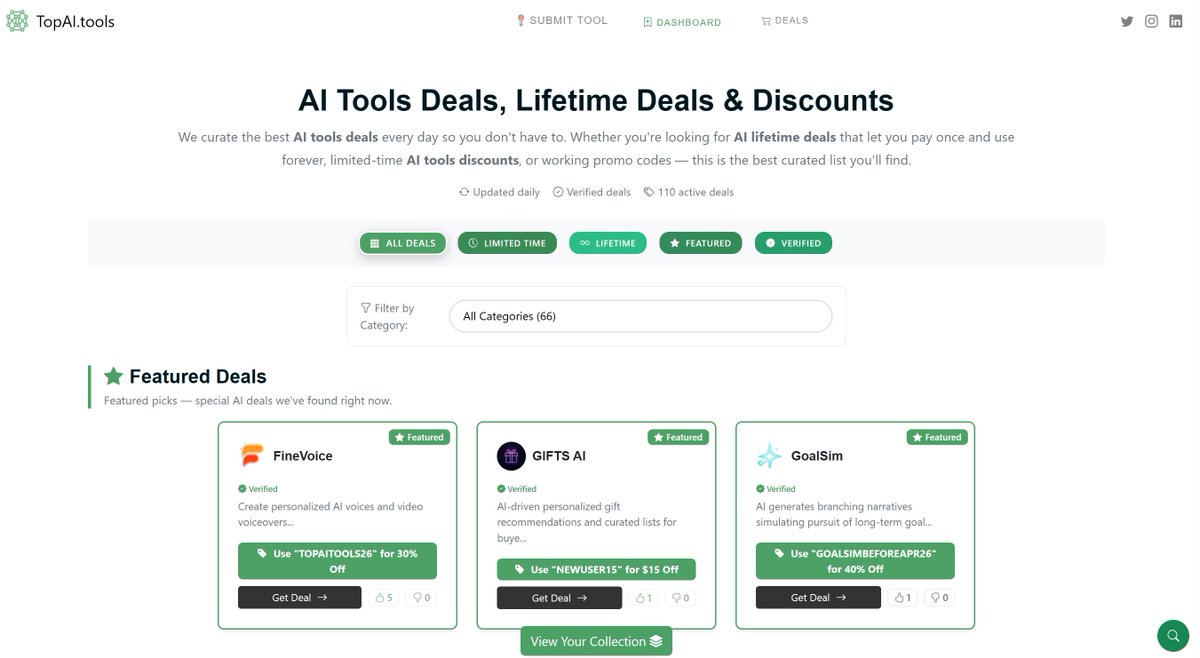 I found this page while checking AI tools, it’s tracking all the top AI tool deals; has some great lifetime deals too!🤑

👇🤩👍
topai.tools/deals

#ai #aiapps #aiwritingtools #aimarketingtools #aivideotools #aibusinesstools #toolsai #aipoweredtools #aircrafttools  #ai_art