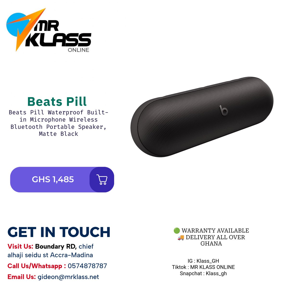 Beats by Dre Beats Pill 🔊
Original Beats quality, powerful sound. 🎶✨
Enjoy rich bass and crystal-clear audio with the Beats Pill — built for portability, style, and all-day listening. Simple, bold, and made to move with you.