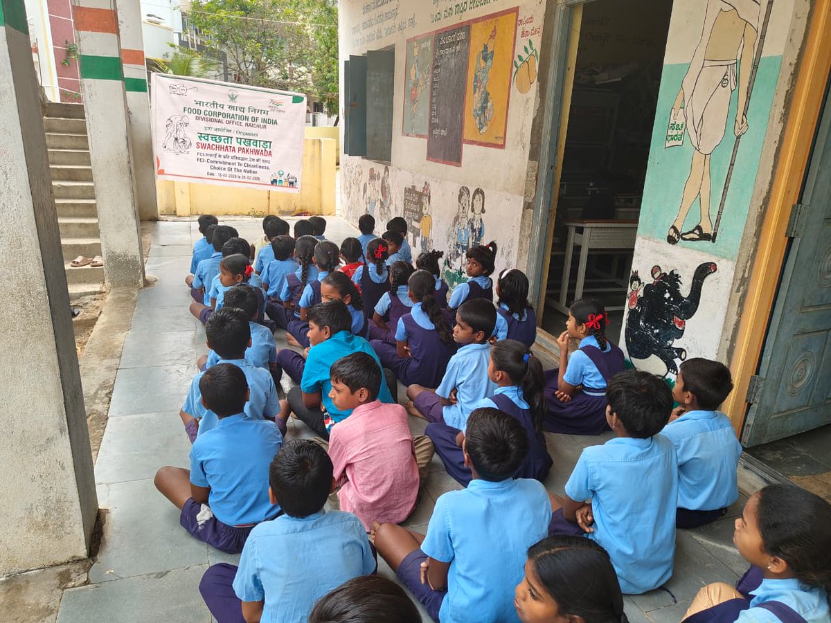 As a part under #SwachhtaPakhwada 2026, A School Awareness Compaign conducted on 24.02.2026 to create awareness of cleanliness and hygiene among children by FCI DO Raichur employees at Primary School, Raichur.<a href="/FCI_DoRaichur/">FCI DO RAICHUR</a> <a href="/FciKarnataka/">FCI_Karnataka</a> <a href="/fcisouthzone_pr/">FCI ZO South</a> <a href="/FCI_India/">Food Corporation of India</a>