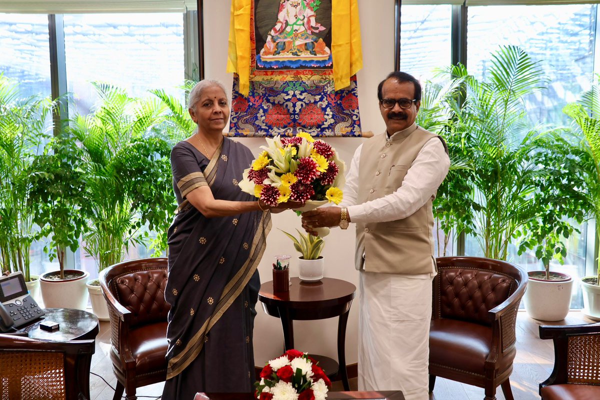 nsitharamanoffc's tweet photo. Shri George Kurian (@GeorgekurianBjp), Hon'ble Minister of State for Minority Affairs and Fisheries, Animal Husbandry and Dairying, calls on Smt @nsitharaman. https://t.co/urkthKgyQ8