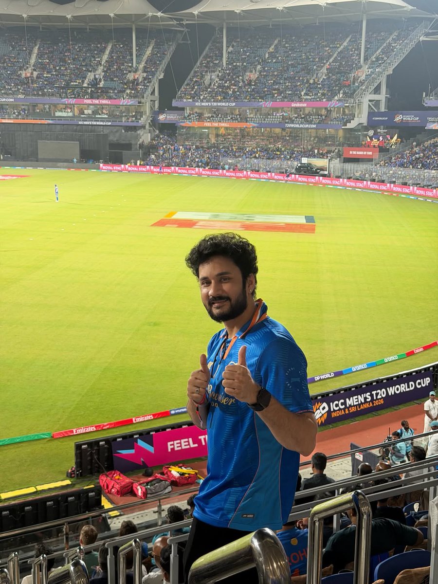 ChennaiTimesTOI's tweet image. #BiggBossTamil fame #VishnuVIshal, #Soundariya &amp;amp; #Rayan at Chepauk last evening enjoying the #INDvsZIM #T20WorldCup2026 match!
