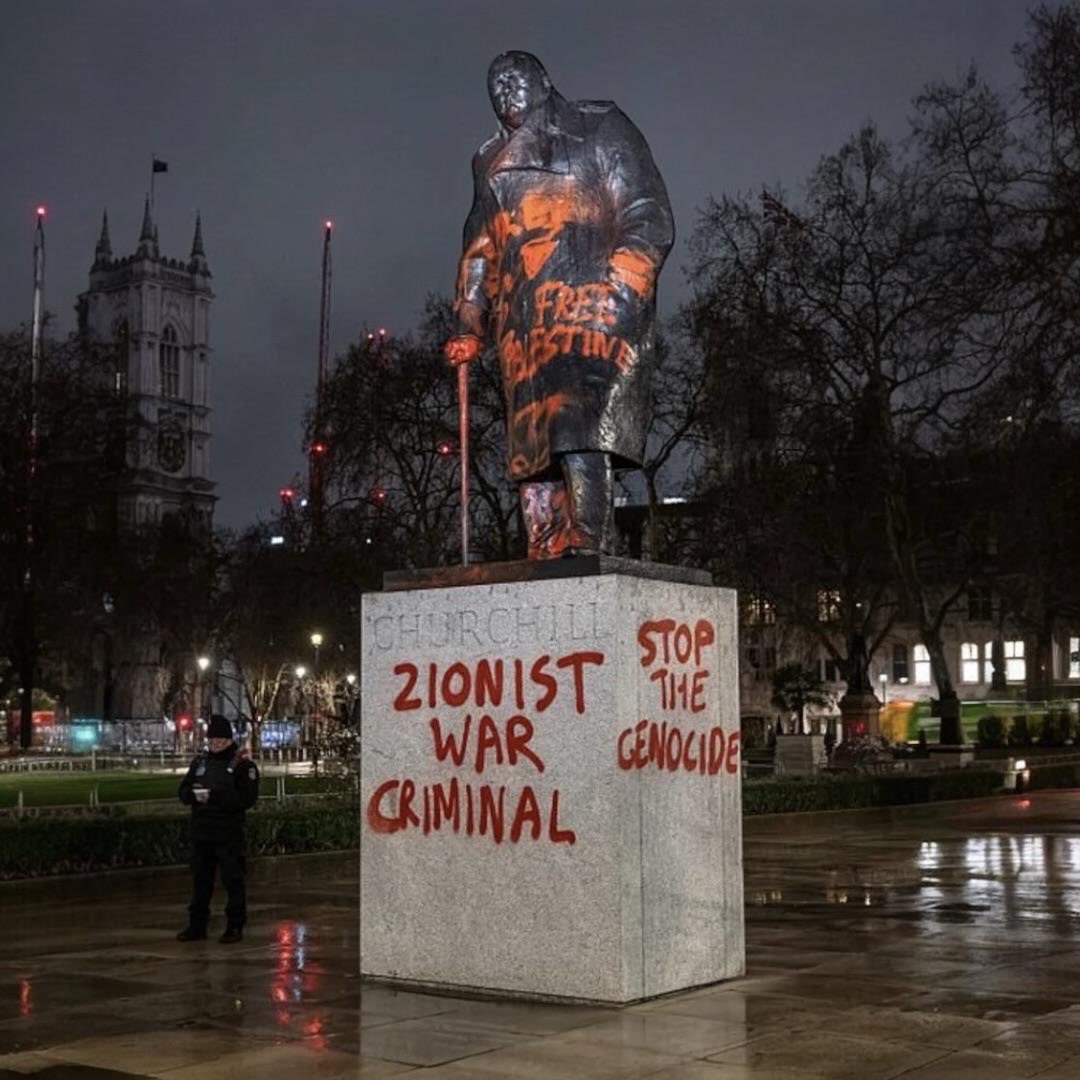 Respect to whoever added those improvements…

The statue Winston Churchill in London was defaced overnight.

Never forget he was a staunch supporter of Zionism and described Jewish settlers as a "higher-grade race"‼️