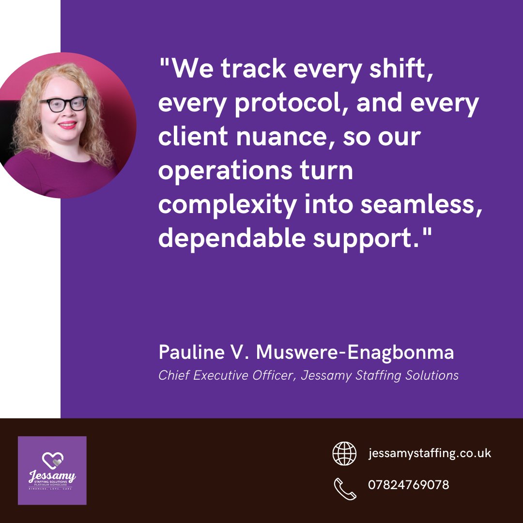 Our Chief Executive Officer, Pauline V. Muswere-Enagbonma, emphasises, "We track every shift, every protocol, and every client nuance, so our operations turn complexity into seamless, dependable support."

#CareExcellence #OperationalExcellence #SeamlessSupport #ReliableCare