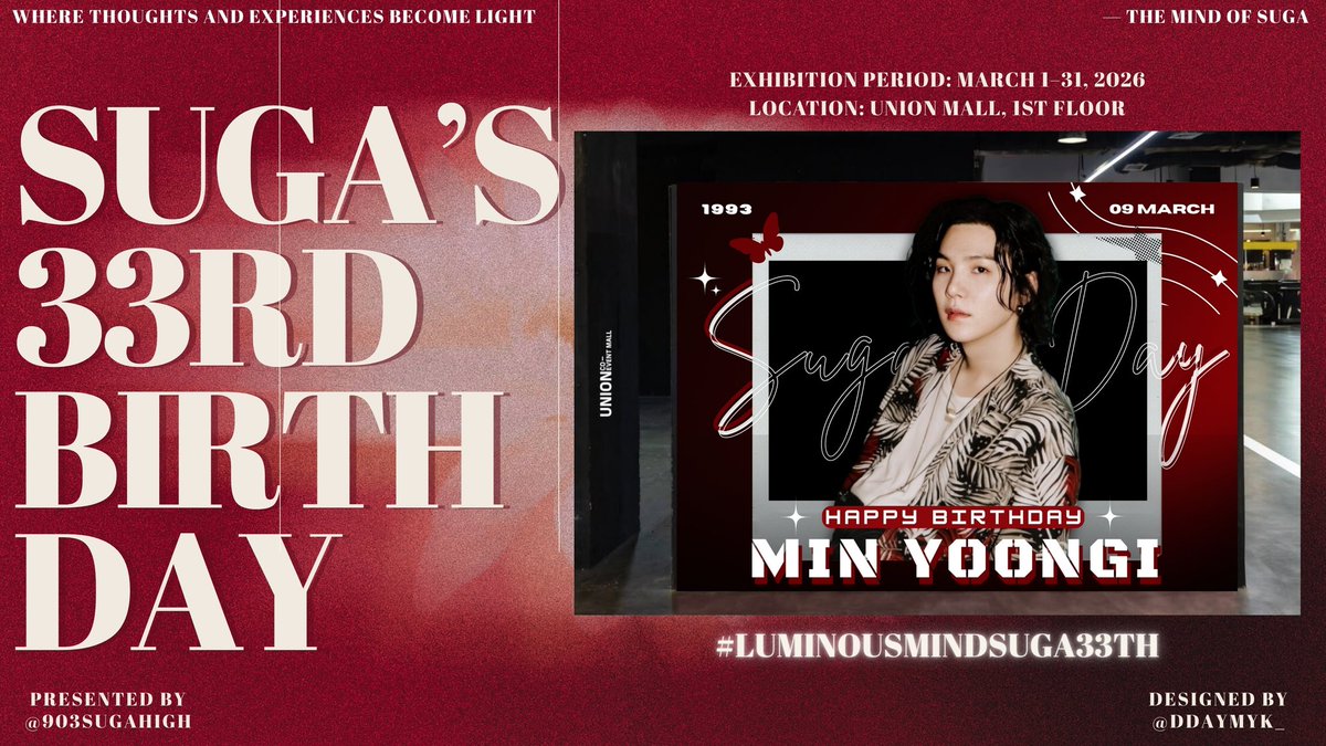 𝑩𝒂𝒄𝒌𝒅𝒓𝒐𝒑 𝑺𝒖𝒓𝒑𝒓𝒊𝒔𝒆 𝑷𝒓𝒐𝒋𝒆𝒄𝒕 𝒃𝒚 𝑨𝒅𝒎𝒊𝒏 🤍💫
Where thoughts and experiences become light, the mind of SUGA. 

🗓️ 1-31 มีนาคม 2026
📍UNION MALL ชั้น 1
🚝 BTS ห้าแยกลาดพร้าว (Exit 2) | MRT พหลโยธิน (Exit 5)

ถ่ายรูปกันได้ตลอดทั้งเดือนเลยนะคะ ขอฝากใช้แท็ก